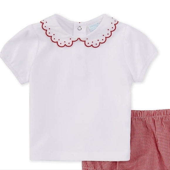 Edgehill Collection Peter Pan Collar Gingham Short Set Red 6 - Picture 1 of 11